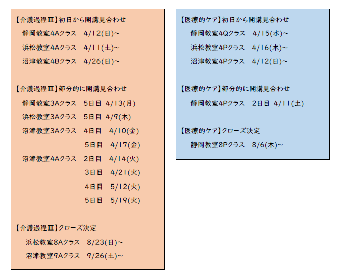 実務者研修日程表