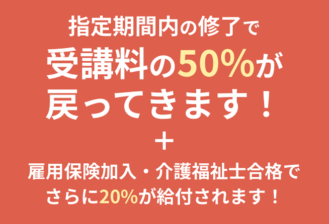 実務者研修の終了で受講料が５０％戻ってきます